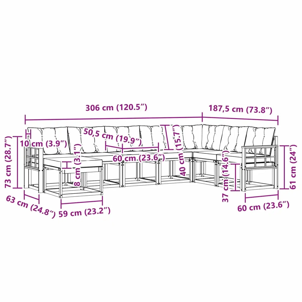 Set di divani da esterno con cuscino 8 pcs Bianco e Crema 3389768