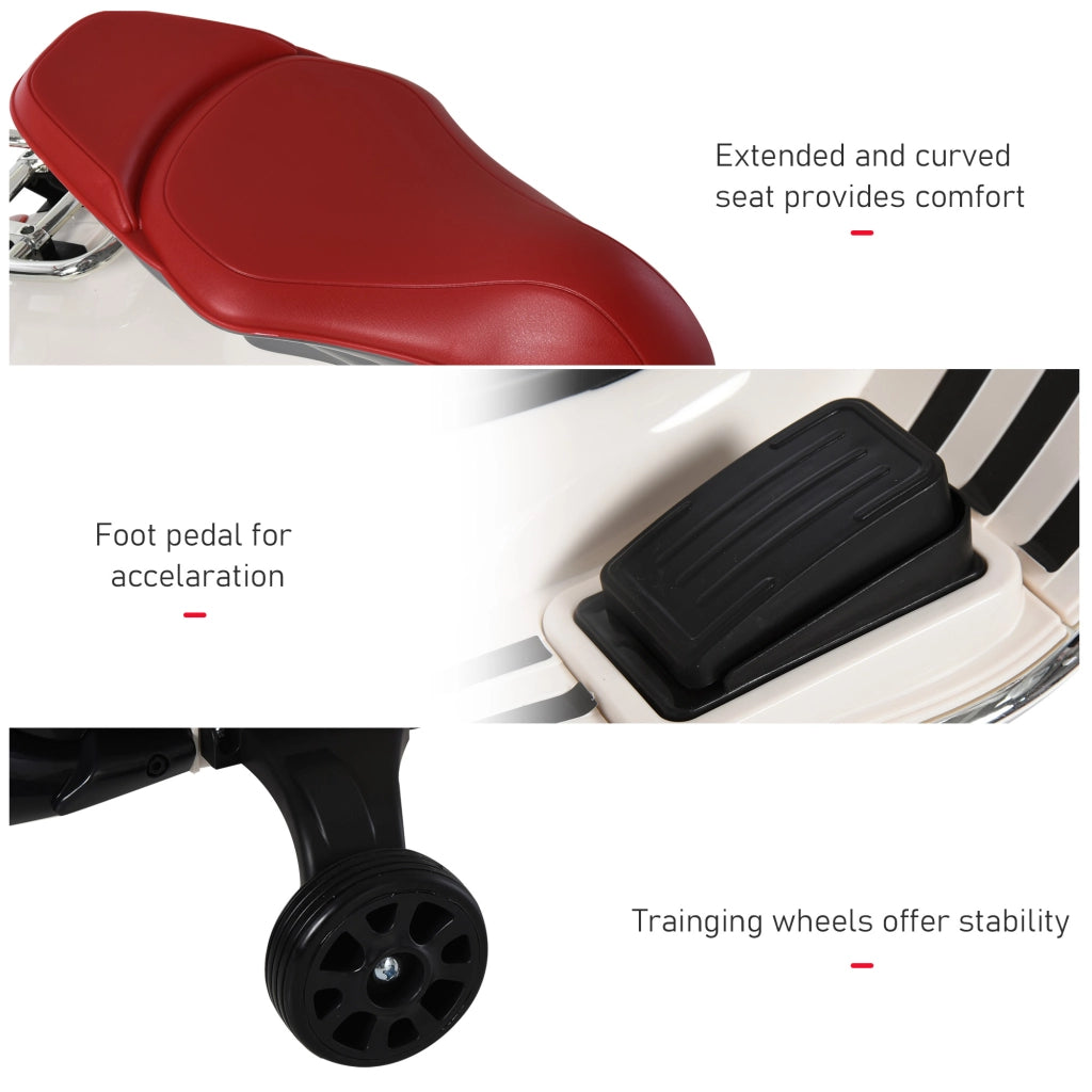 EasyComfort Moto Elettrica per Bambini con Licenza Ufficiale Vespa, 2 Rotelle, Luci e Suoni, 108x49x75 cm, Bianca
