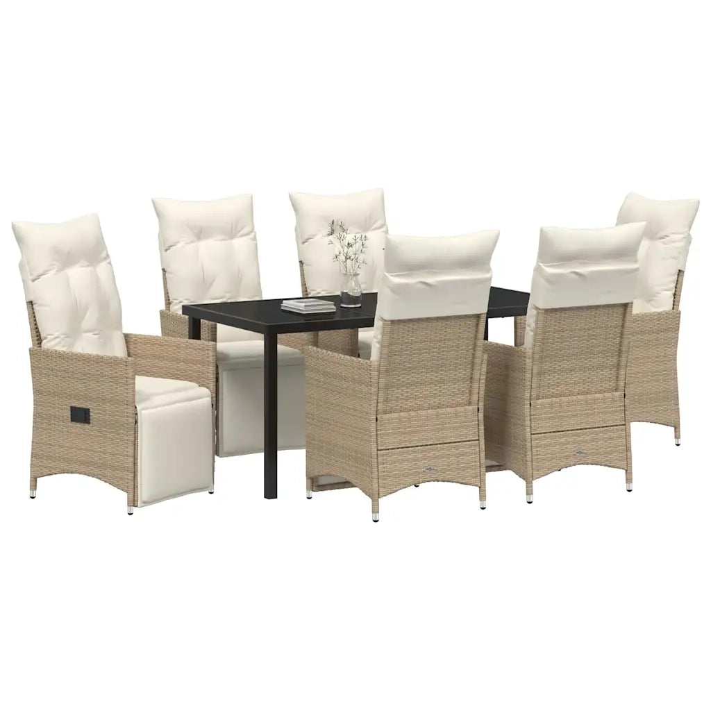 Set da Pranzo per Giardino con cuscino 7 pcs Beige polyrattan 3379587
