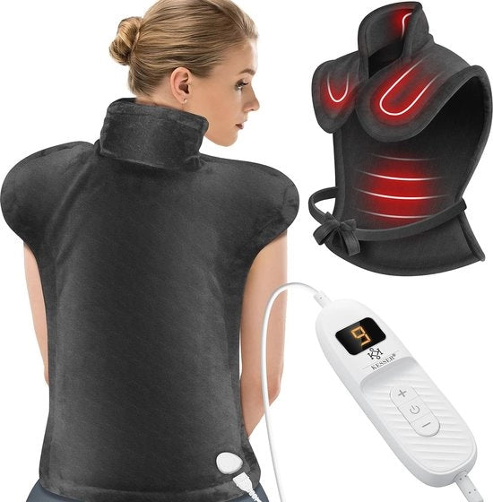 Cuscino di riscaldamento elettrico per schiena, spalle e collo - 9 impostazioni di temperatura, 100W, 89x65cm con telecomando