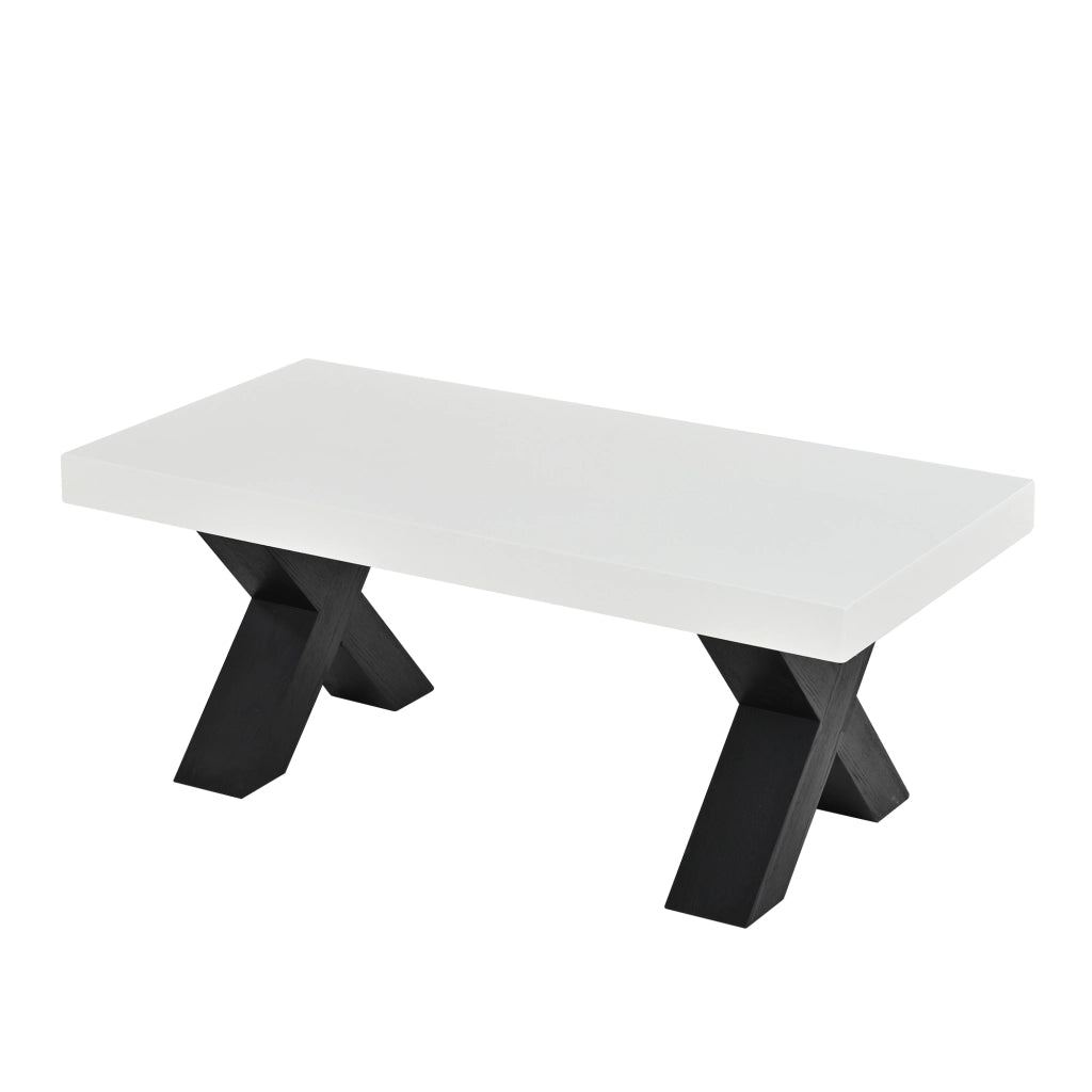 Tavolino lucido, gambe a X, MDF, 100 x 50 x 40 cm, bianco e nero