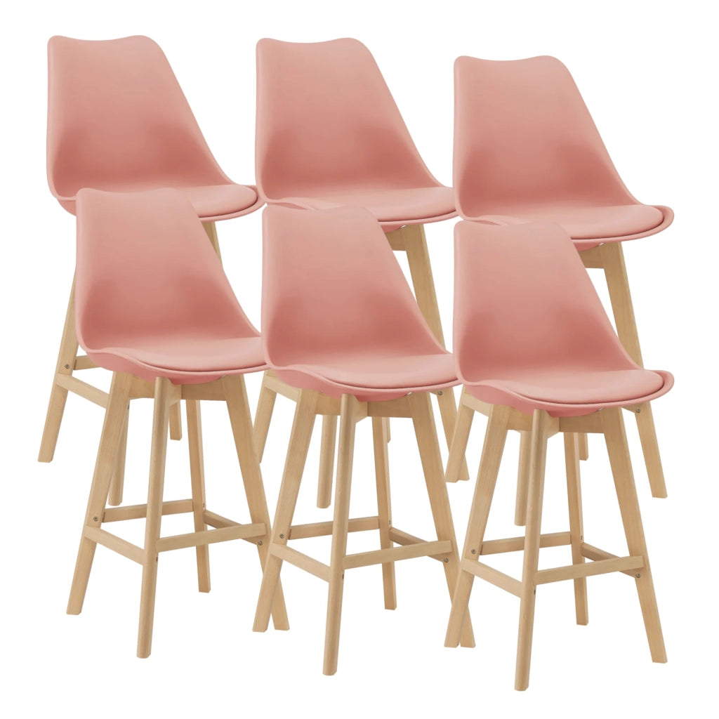 Set di 6 sgabelli da bar in plastica sintetica finitura faggio 105x48x58 cm rosa 03_0008729