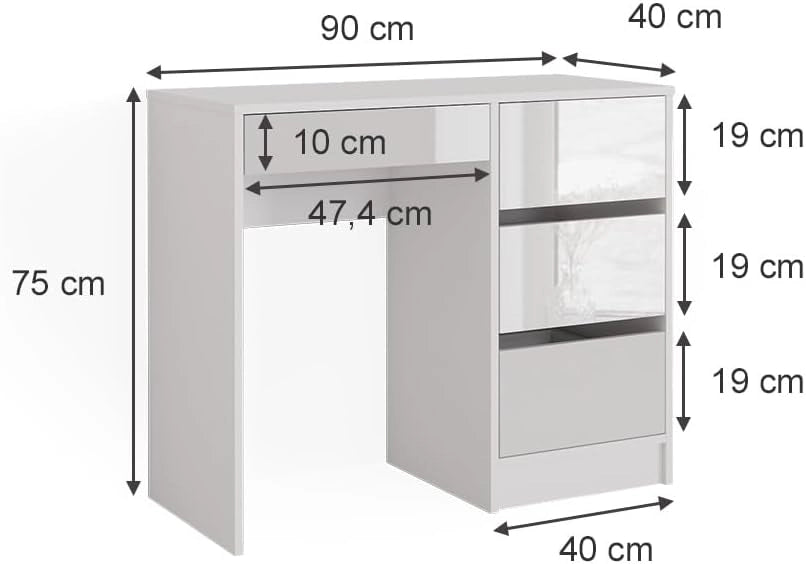 tavolo da toeletta Sherry, Bianco lucido, 90 cm senza specchio