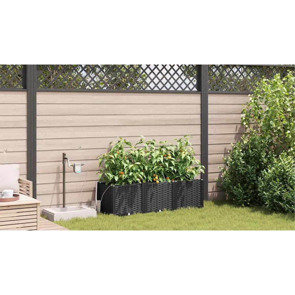 Vaso da giardino 3 pcs Nero Plastica 42002846