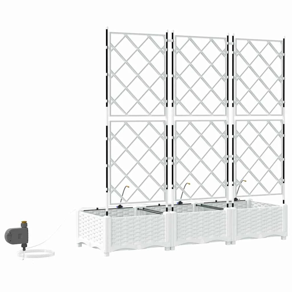 Set di 3 fioriere da giardino moderne 120 x 40 x 126 cm con irrigazione sostenibile in acciaio bianco 02_0058615