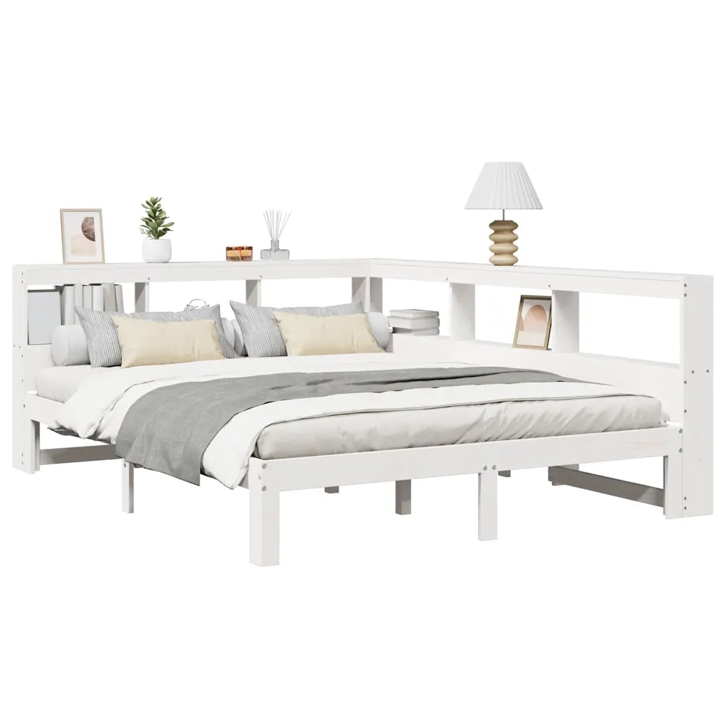 Letto Libreria senza Materasso-Struttura Letto con contenitore Bianco 140x190 cm Legno di Pino 394410
