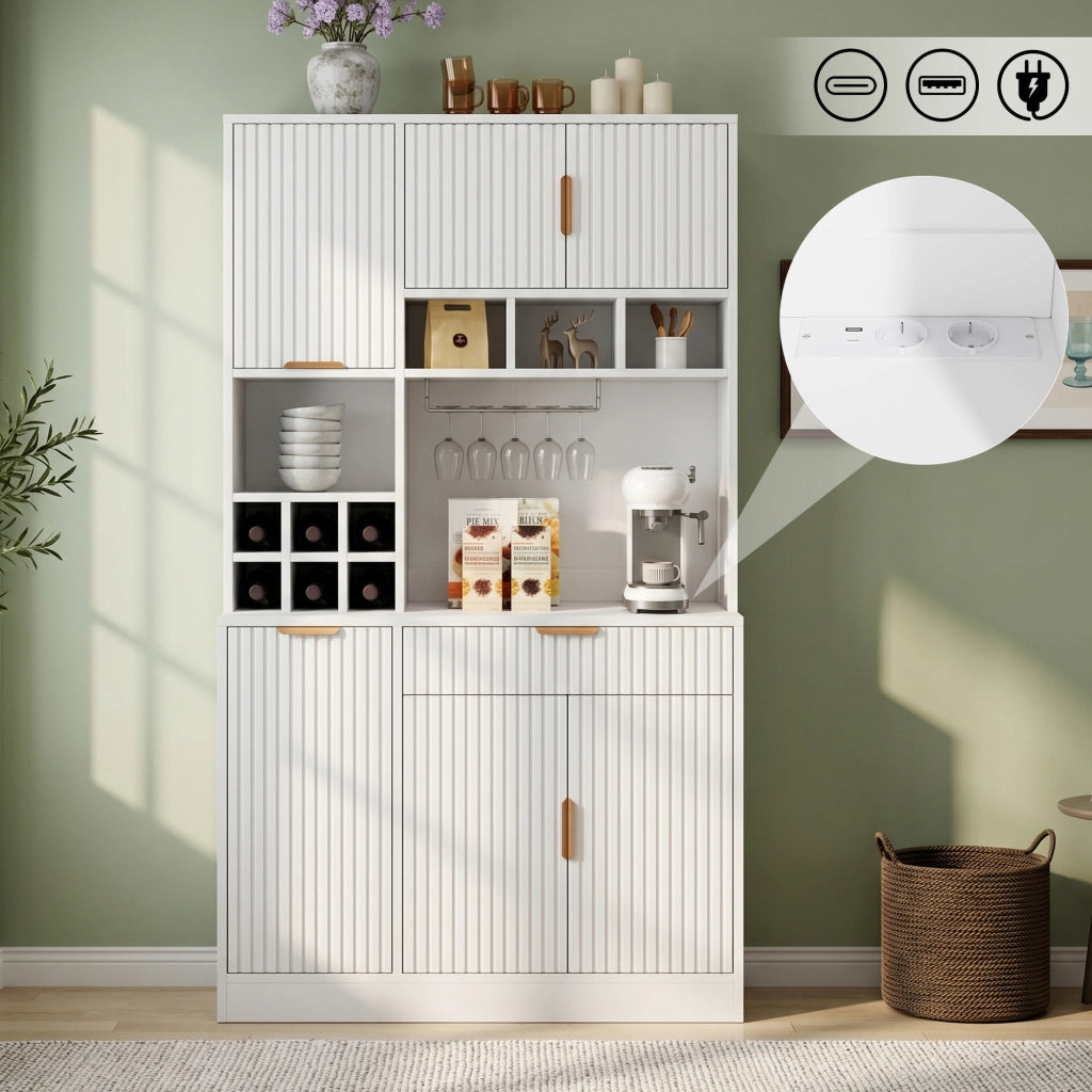 BUFFET 100x40x175 cm Bianco in truciolare con prese USB-A/USB-C e portabicchieri