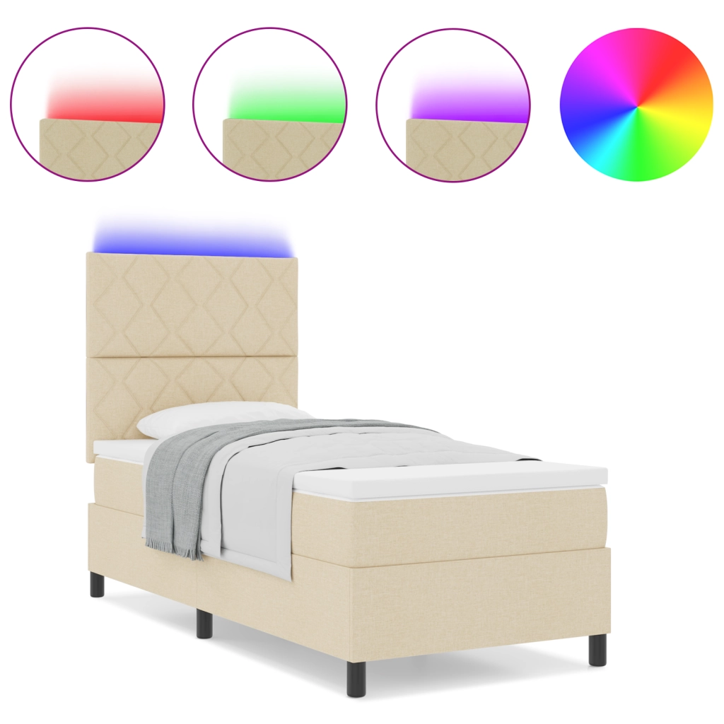 Letto a Molle con Materasso e LED Crema 100x200 cm Tessuto