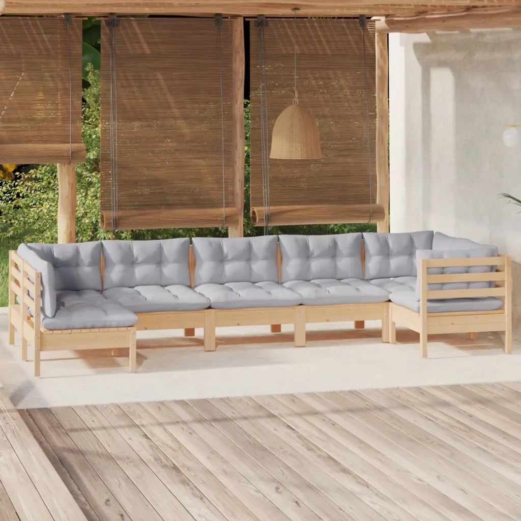 Set Divani da Giardino 7 pz con Cuscini Grigi Massello di Pino cod mxl 38696