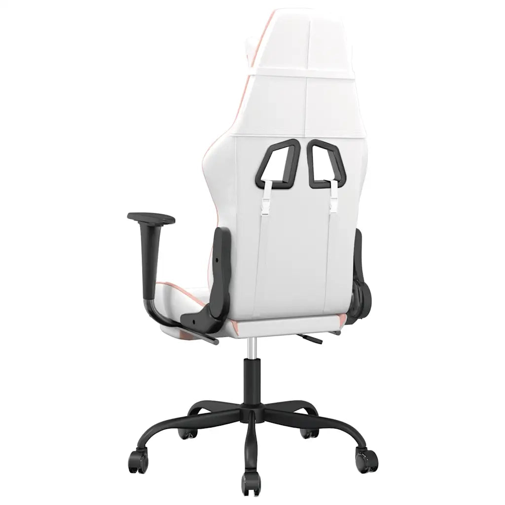 Sedia da Gaming | Sedia da e-sports Massaggio Poggiapiedi Bianco e Rosa Similpelle