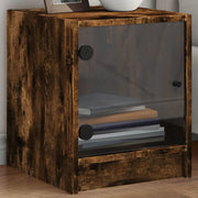 Comodino con Anta in Vetro-Tavolino da notte Rovere Fumo 35x37x42 cm