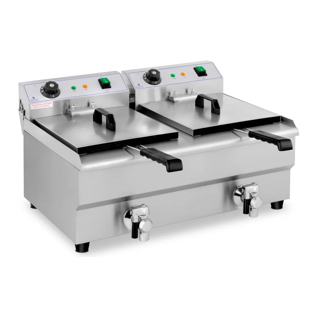 Friggitrice elettrica professionale per ristoranti 2 x 13 litri rubinetti di scarico 14_0001787