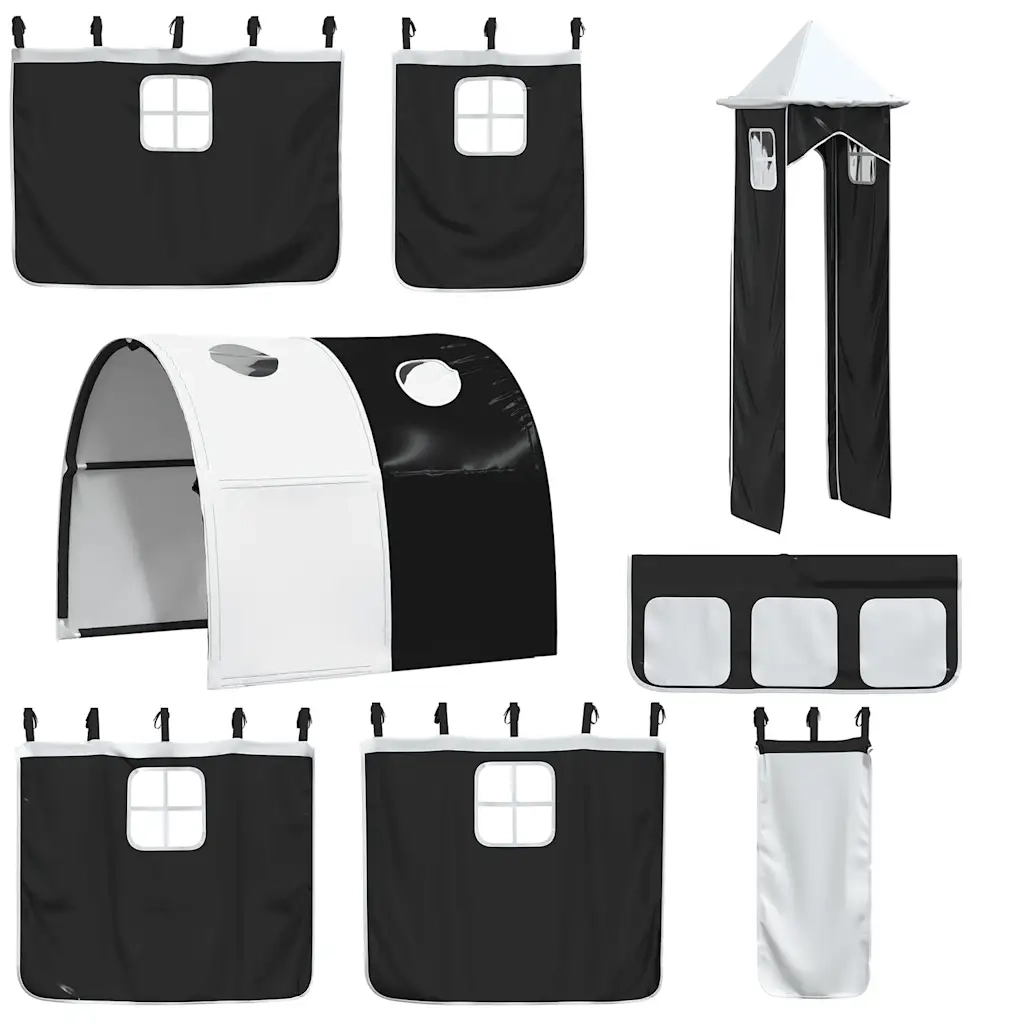 Letto a Castello con Scivolo e Tende Bianco e Nero 80x200 cm 3284176