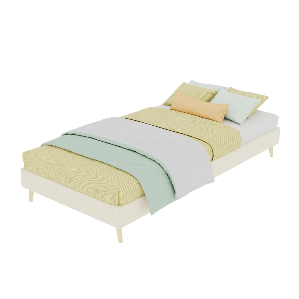 LETTO Moderno 90x200 cm Beige in Tessuto e Metallo