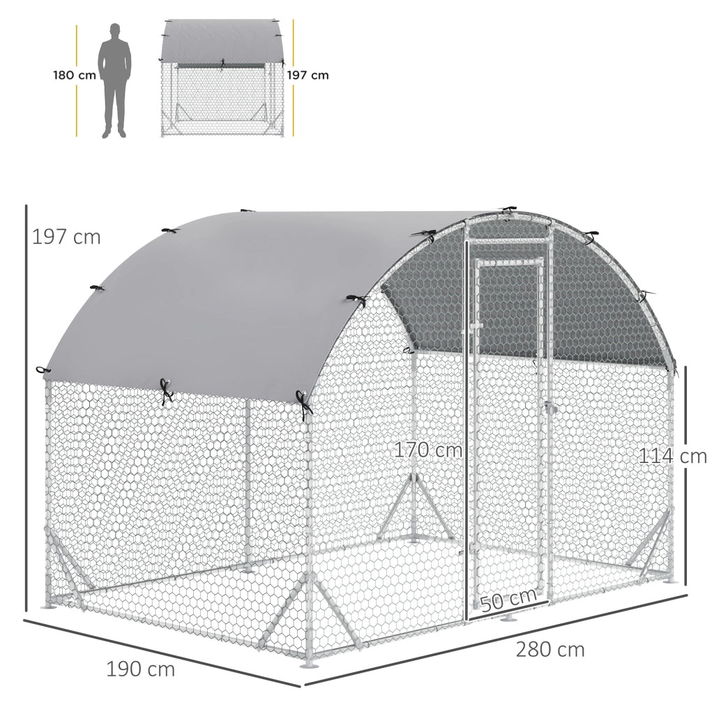 Recinto per Galline in Metallo Galvanizzato ¨C Zephmum ¨C Argento 280x190x197 cm