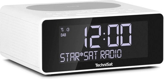Radio Stereo DAB con Funzione di Sveglia e Timer, Display Regolabile, Caricatore Senza Fili, Altoparlanti Stereofonici 2 x 1 W, Bianco