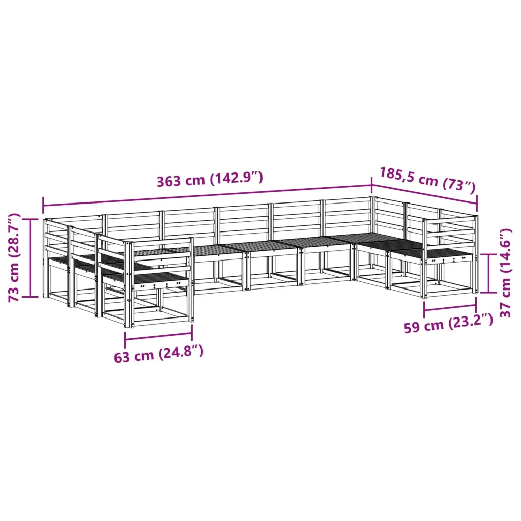 Set di divani da esterno 10 pcs Bianco Legno di Acacia Massello 3388273
