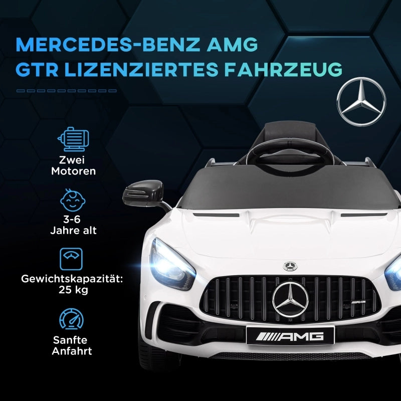 Macchina elettrica per bambini, Mercedes, 3-5 km/h, telecomando, luci e musica, bianca