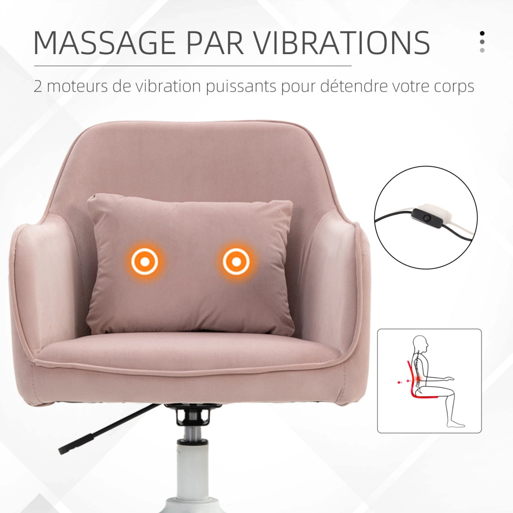 Poltrona da ufficio massaggiante in velluto con cuscino lombare ¨C zephmum ¨C regolabile in altezza, girevole 360¡ã, rosa polvere