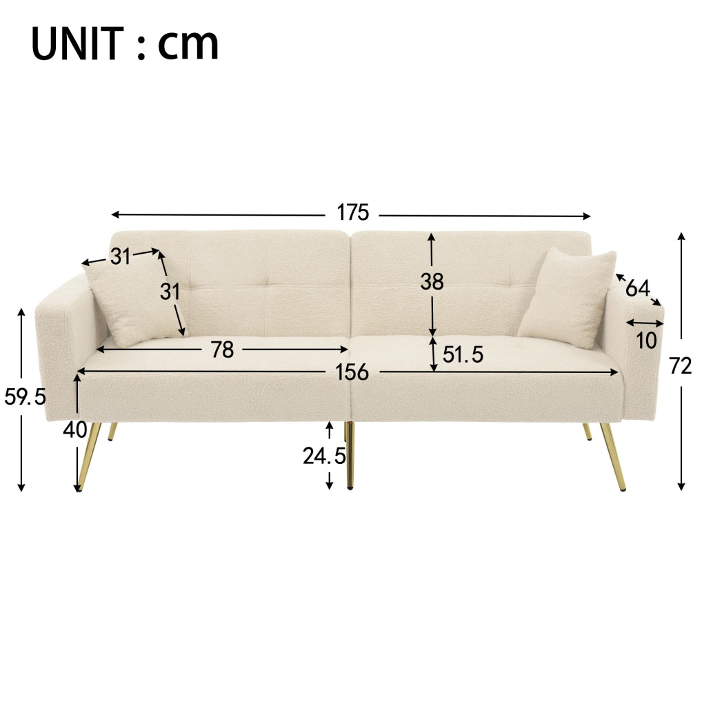 Divano letto convertibile con schienale regolabile; 175 cm; in sherpa beige
