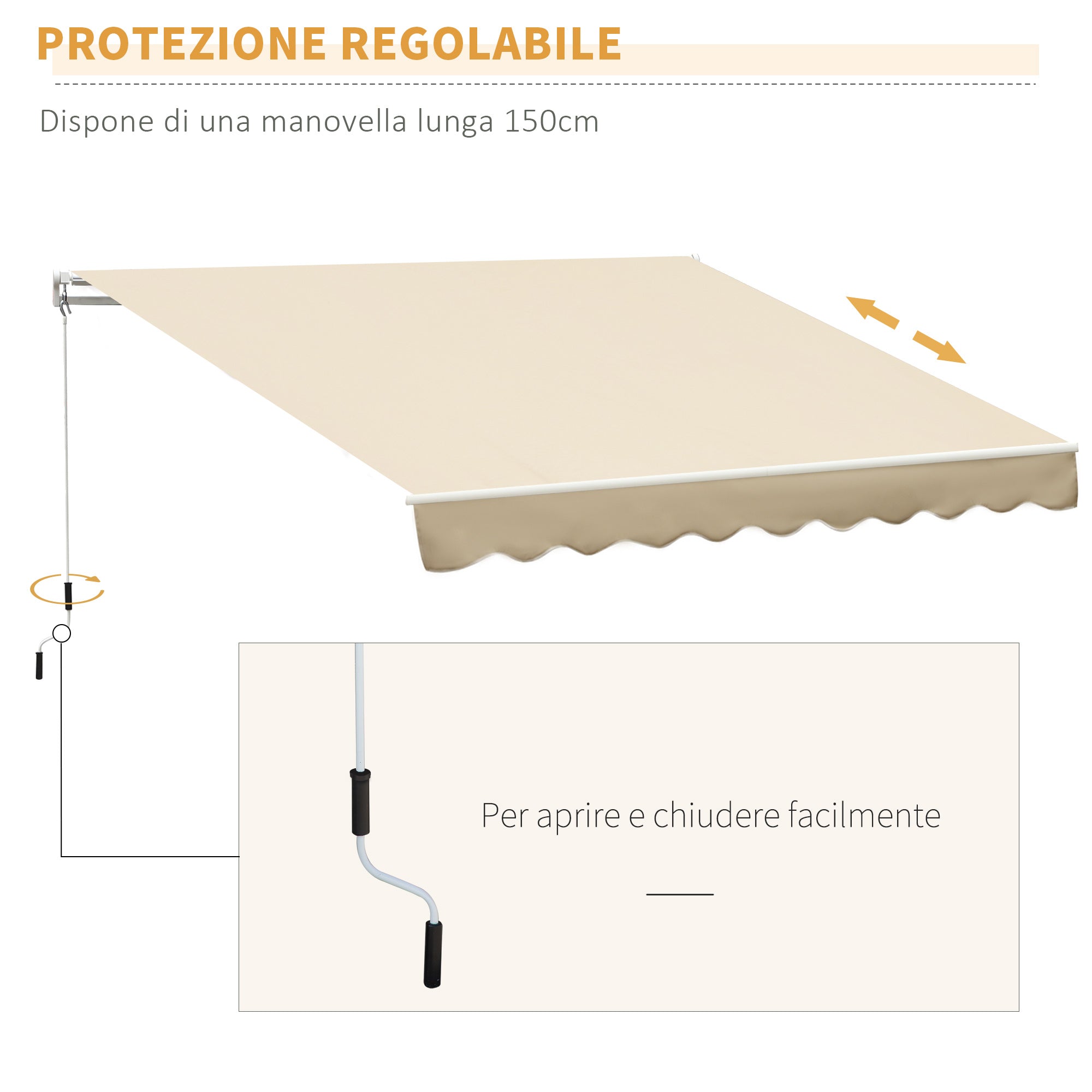 Tenda da Sole Avvolgibile a Parete 4x2.5m in Poliestere Beige