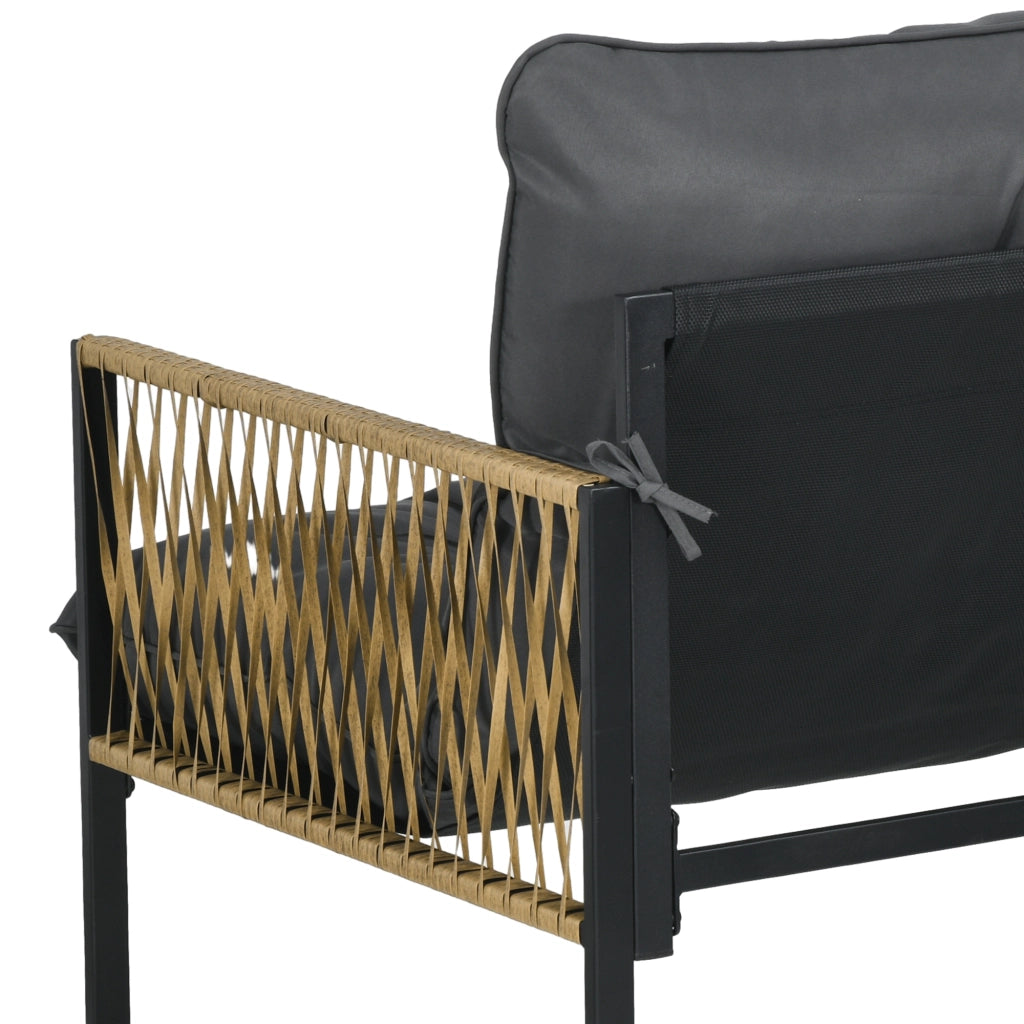 Set salotto da giardino 4 pezzi con divano 2 posti, 2 poltrone e tavolino vetro temperato ¨C Zephmum ¨C Grigio