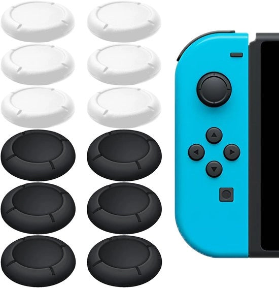 Capsule di Joystick per Joy Con Nintendo Switch - 8 pezzi, colore Nero/Bianco, Coperture per Grip del Pollice