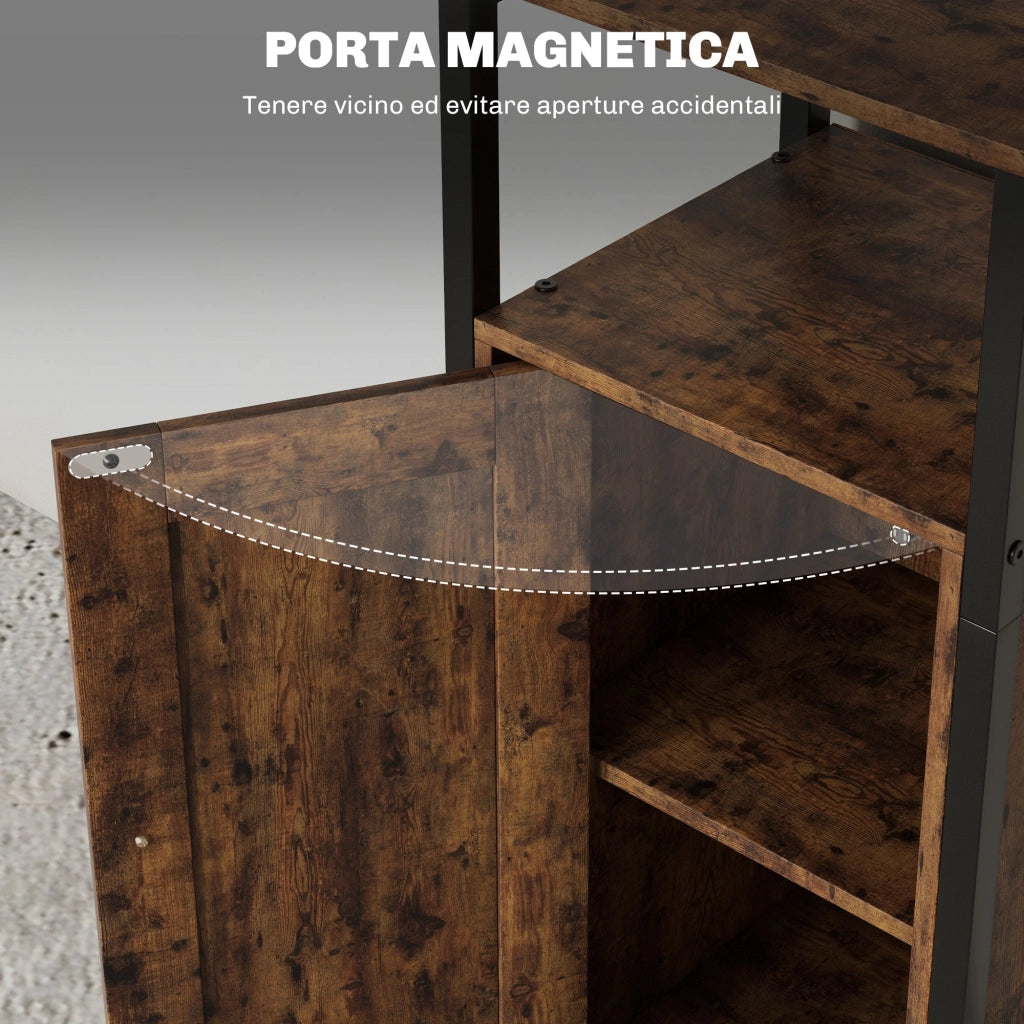 Comodino Stile Industriale 2 Ripiani e Scaffale Interno Regolabile 34x30x80 cm in Legno e Acciaio Marrone