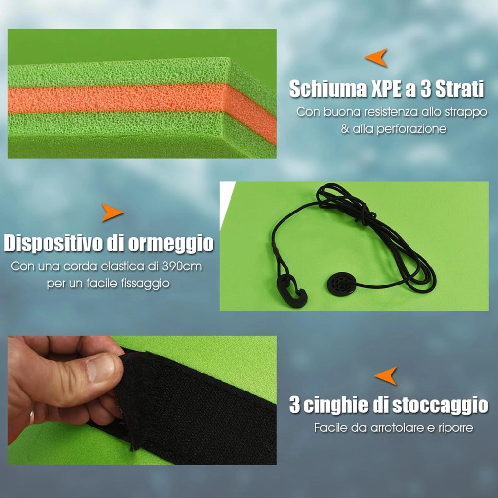 Tappetino Galleggiante Acquatico, 355X183cm, Materassino Galleggiante Resistente agli Strappi con Dispositivo di Ormeggio e Cinghie di Aggancio, per Mare Lago Piscina e Spiaggia