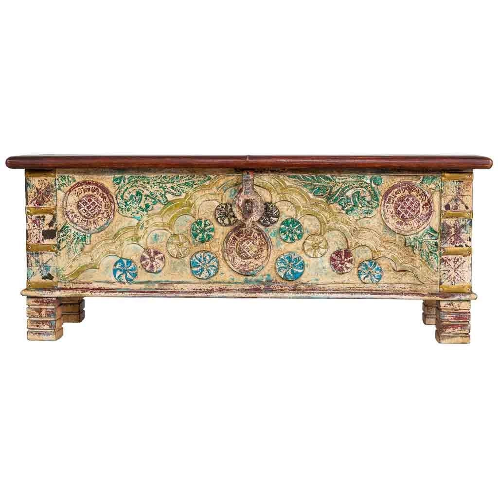 Baule artigianale in legno invecchiato beige 115x40x45h cm