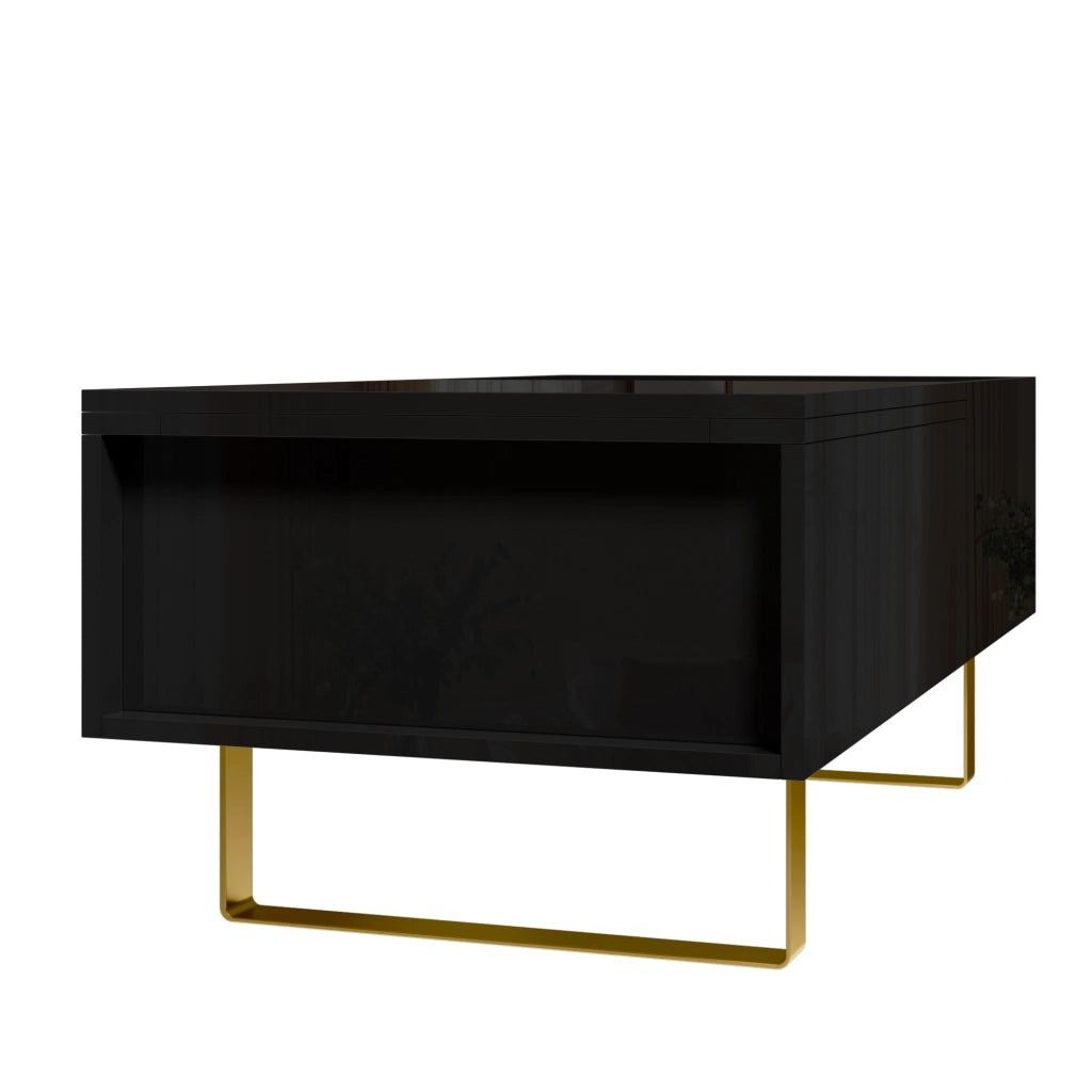Tavolino basso sollevabile con 1 cassetto e vano nascosto piano regolabile finitura lucida per soggiorno in MDF nero