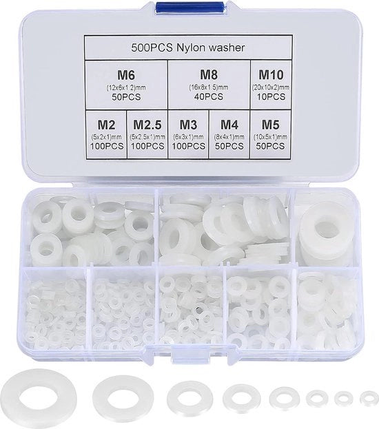 Flesselli, piatto, nero, nylon, boccole a distanza, teste di macchina, sigillanti per fissaggi industriali, cerniere meccaniche, M2/M2.5/M3/M4/M5/M6/M8/M10, bianco, 500 pezzi
