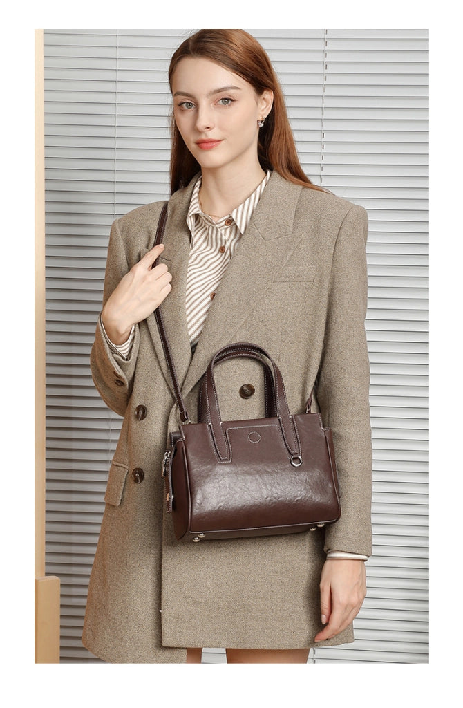 Borsa a tracolla da donna in vera pelle marrone