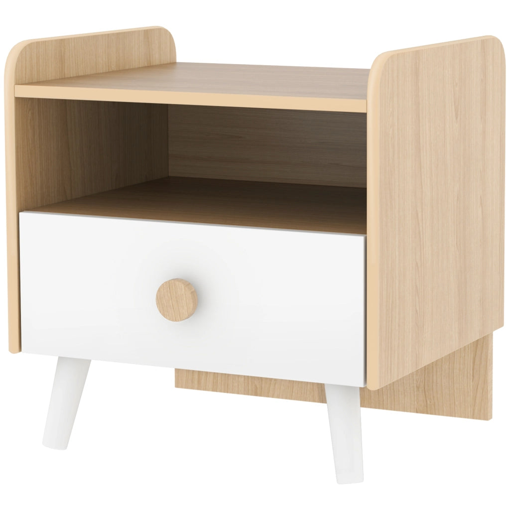 Tavolino comodino per bambini con cassetto e ripiano ¨C zephmum ¨C legno bianco 40x30x40