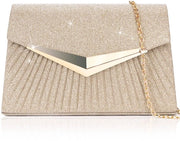 Borse da sera per donna con catena rimovibile, eleganti borse a tracolla con paillet, borse da sera per matrimonio in stile trapezoidale (21 x 5 x 13 cm, champagne)
