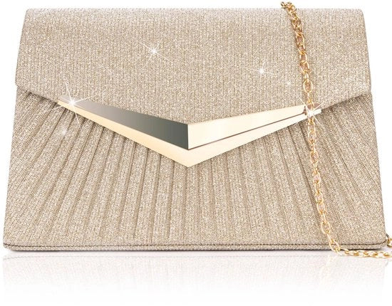 Borse da sera per donna con catena rimovibile, eleganti borse a tracolla con paillet, borse da sera per matrimonio in stile trapezoidale (21 x 5 x 13 cm, champagne)
