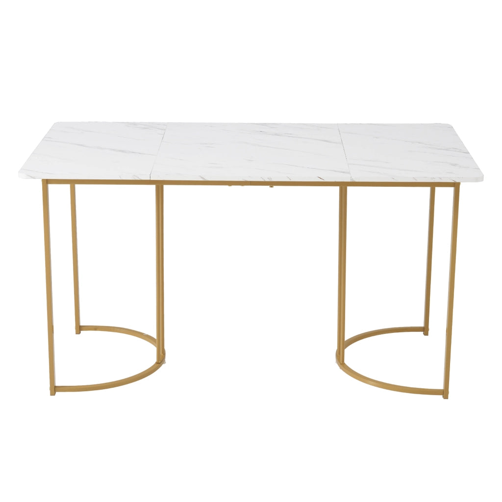 Tavolo da pranzo rettangolare con motivo marmo, gambe regolabili, per cucina e soggiorno, in MDF, 140 × 80 cm