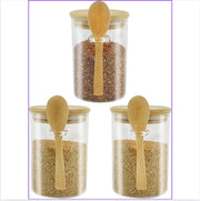 Tre contenitori in vetro con coperchio e cucchiaio 600 ml, contenitori in vetro per la conservazione, contenitori di conservazione per il cibo, contenitori a chiusura ermetica