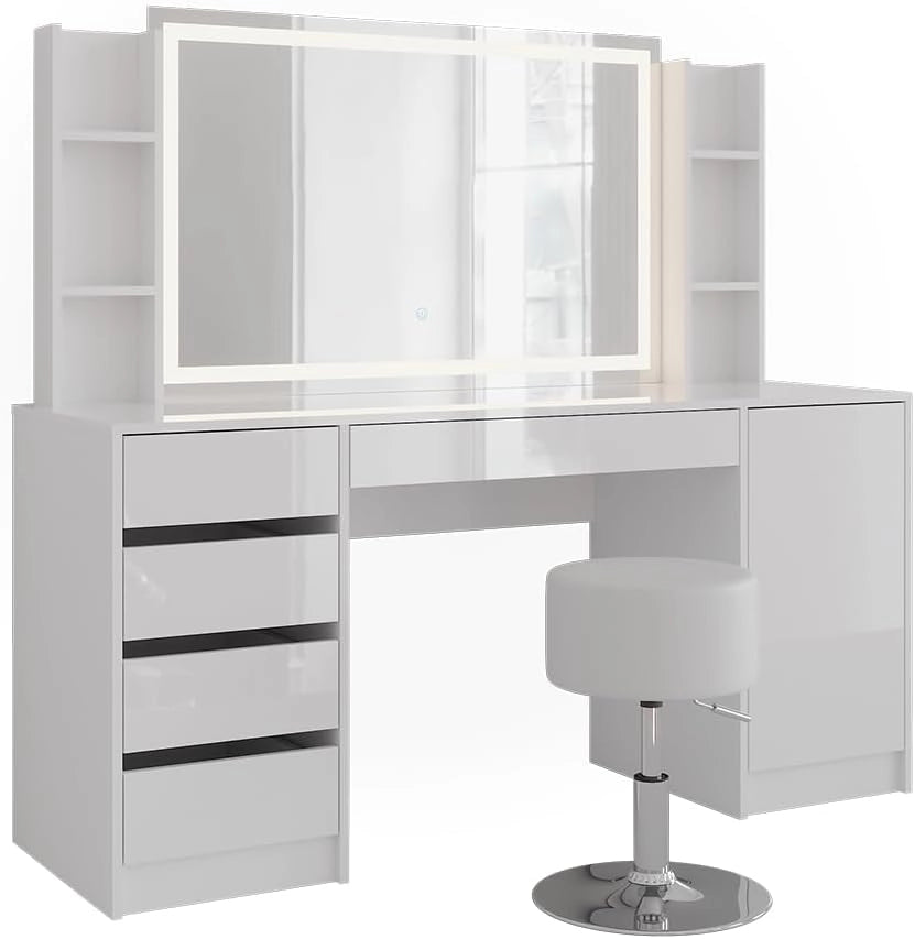 Tavolo da toeletta Sherry, Bianco/bianco lucido, 158.2 cm 5 parti