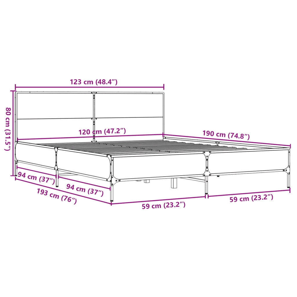 Giroletto-Struttura Letto Rovere Sonoma 120x190 cm in Legno Multistrato Metallo 543203