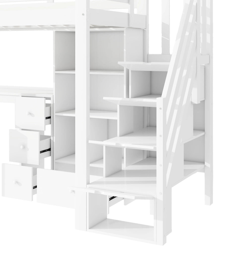 Letto a soppalco 90x200 cm con scrivania, contenitori e scala integrata