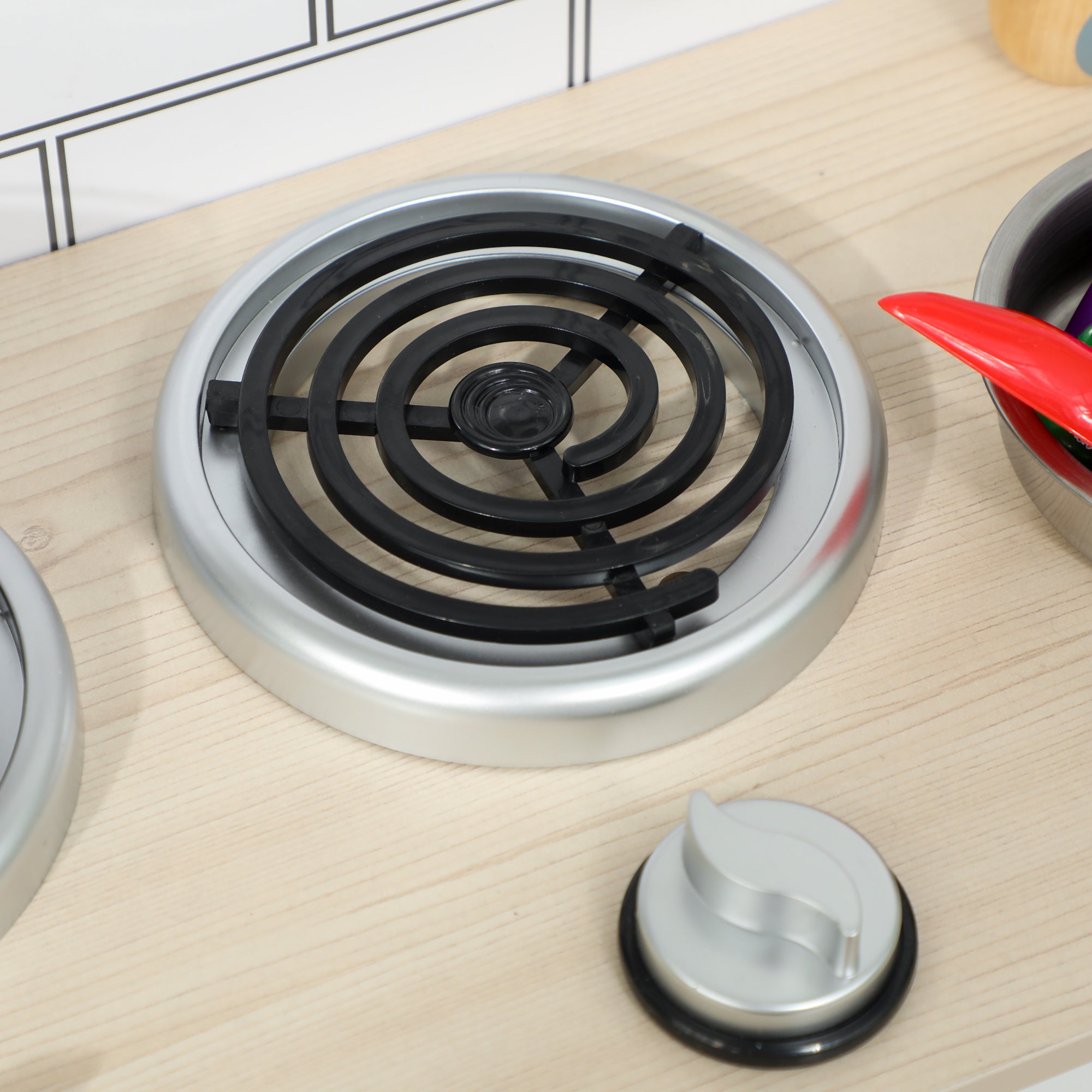 Cucina Giocattolo per Bambini 3-6 Anni con Set di Accessori Lavandino e Manopole con Suoni in Legno Bianco