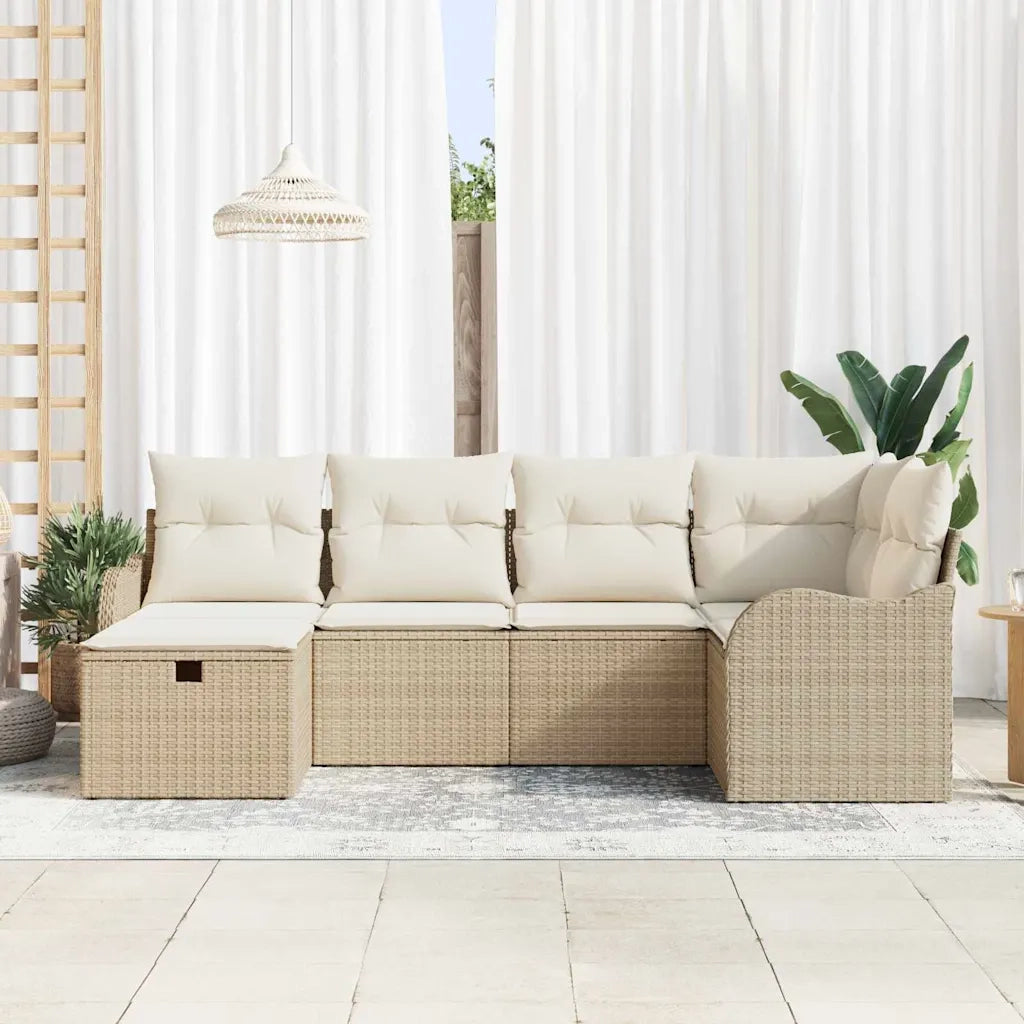 Set Divano da Giardino 6 pcs beige e panna Poly Rattan