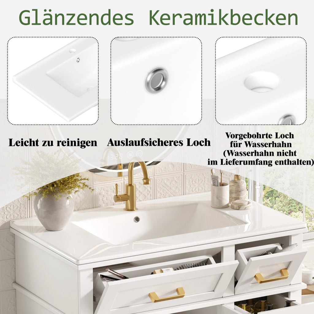 ARMADIO BAGNO con lavabo in ceramica 76x46,5x86 cm Bianco MDF e metallo