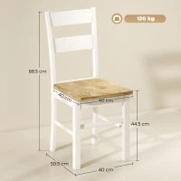 Set di 2 Sedie da Cucina, Legno di Gomma, Piedini protettivi, Schienale leggermente curvato, Bianco