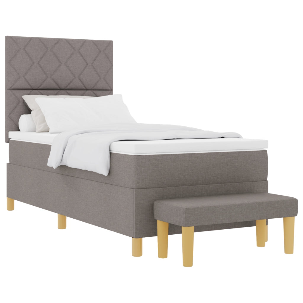 Letto con Molle con Materasso e Panchina Tortora 100x200 cm Tessuto