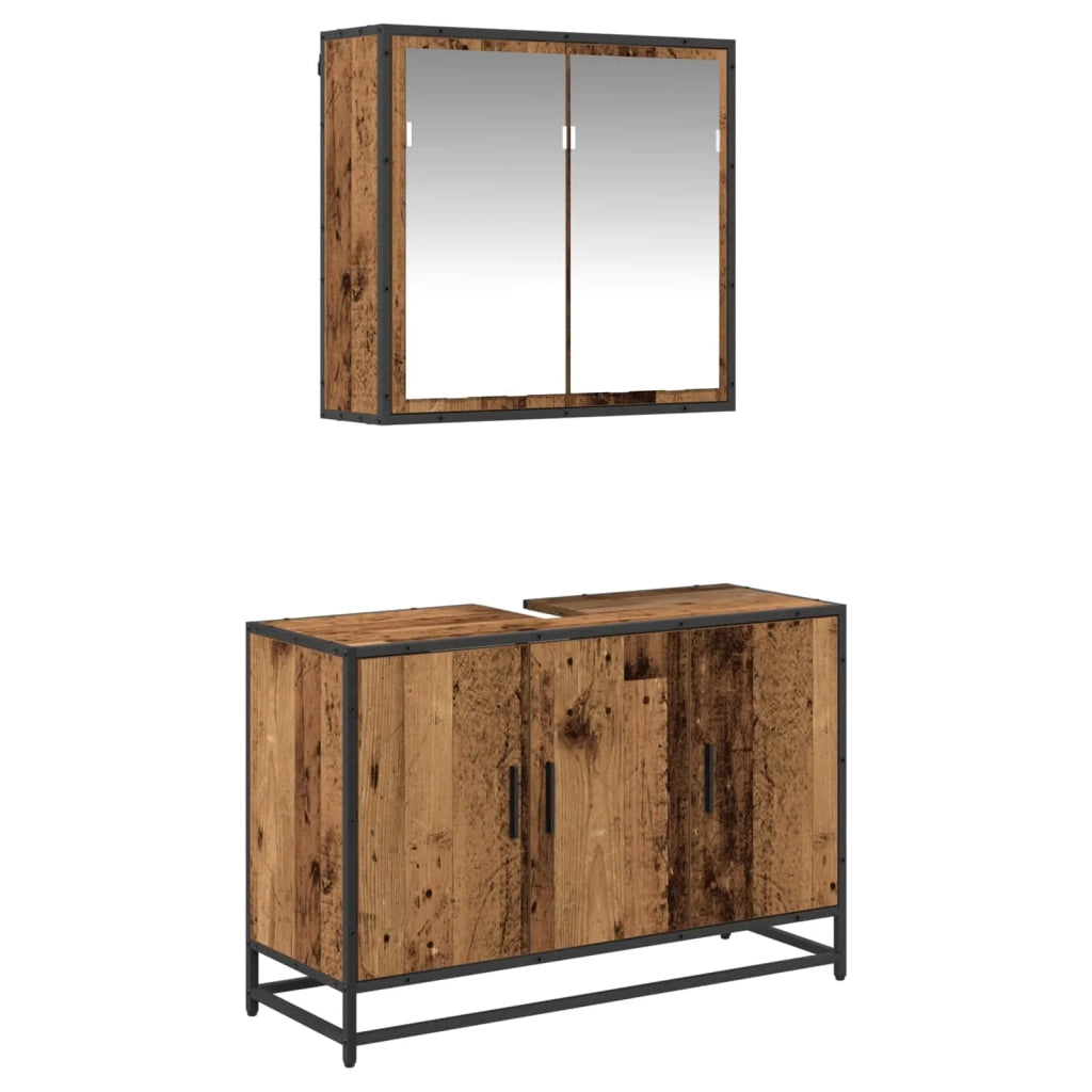 Set di mobili per il bagno con lo scaffale 2 pcs Legno vecchio 3402357