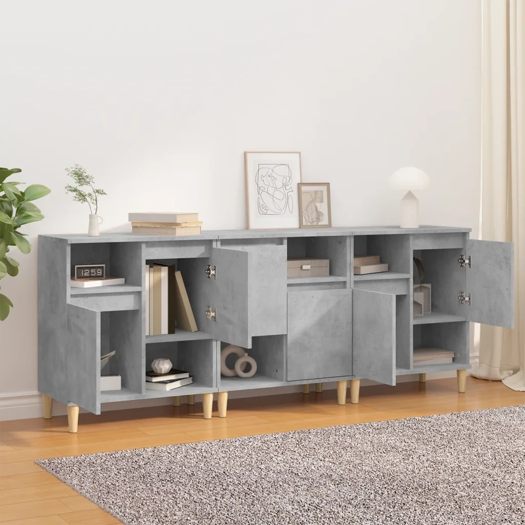 Credenze 3pz | Madia | Buffet da pranzo | Armadio da pranzo Grigio Cemento 60x35x70 cm in Legno Multistrato