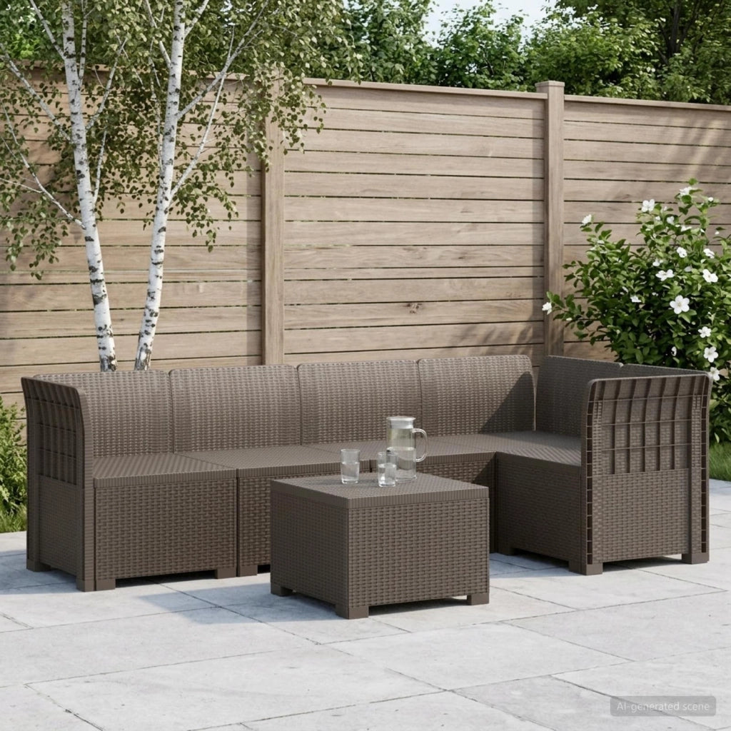 Divano da Giardino 5 Posti Stile Rattan PP Grigio Chiaro 3444069