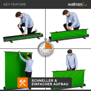 Fondale fotografico a rullo verde 165 x 220 cm, sfondo avvolgibile con supporto, sistema per studi fotografici, pannello ingualcibile ideale per chroma key